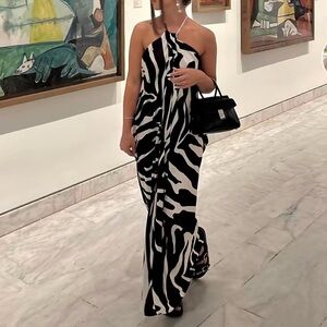 Zara ZW Animal Print Zebra midi halter dress